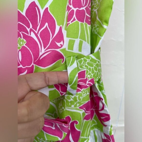 Lilly Pulitzer Green Pink Lily Frog Floral dopamine dressing rockabilly Dress 14 - Picture 9 of 16